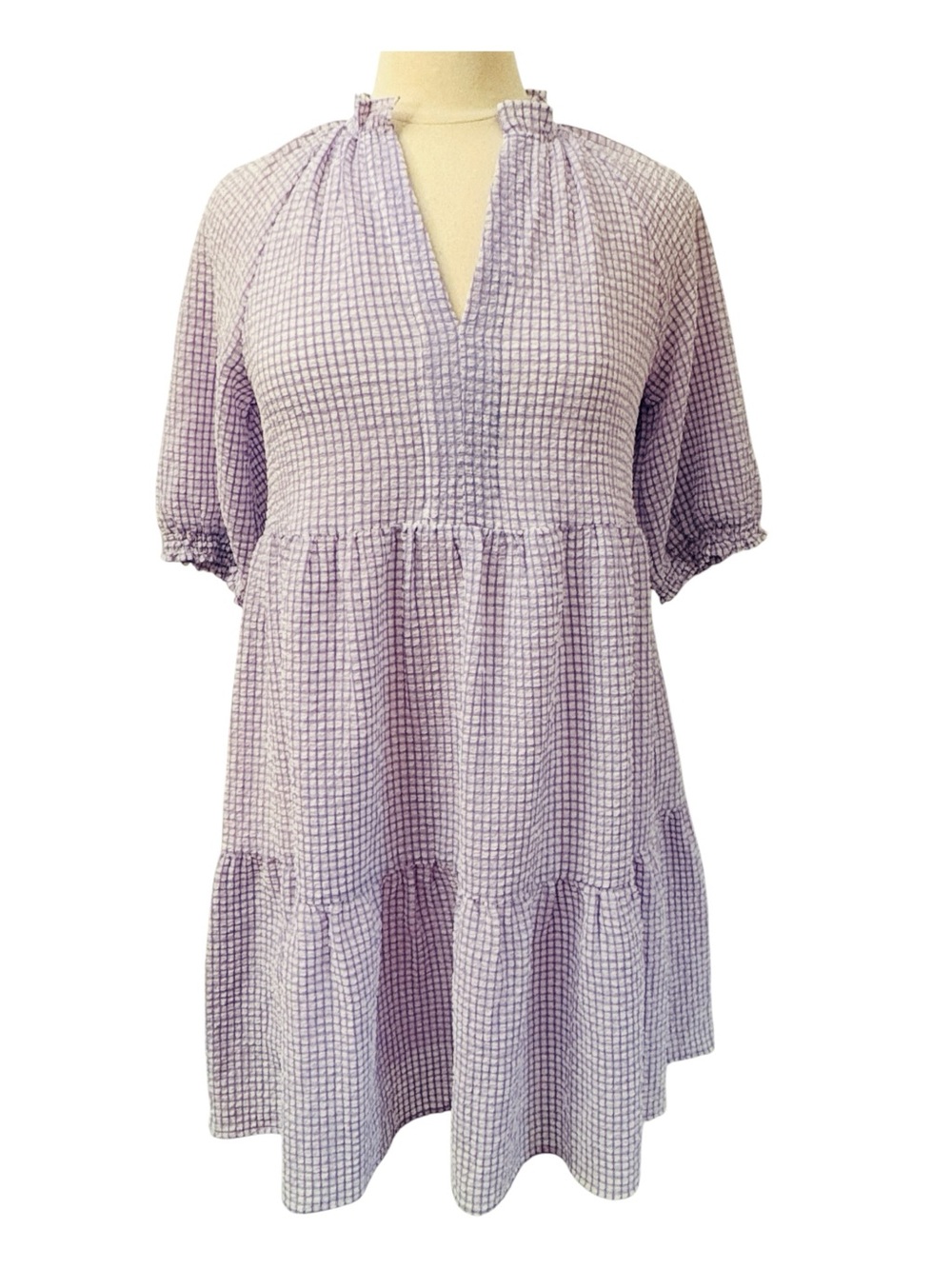 THML Lilac & White Gingham Tiered Dress